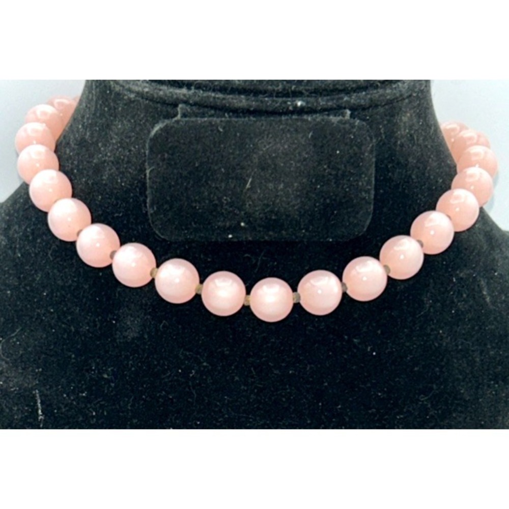 Vintage Pink Fiber Optic Small Bead Choker Necklace Adjustable 12.75" 2.75"